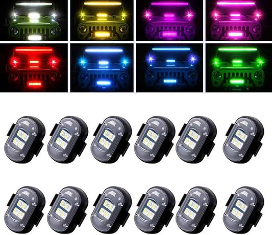 12PCS Upgraded 4LEDs Wireless LED Strobe Lights with Remote Control，High Brightness 8 Colors Type-C Interior Car Lights Anti-Collision Warning Lights for Car Interior Drone Bike Motorcycle