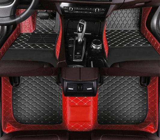 Custom All-Weather Protection Leather Car Floor Mats for Cars Sedan SUV Sports Car Waterproof Floor Mat (Black+red)