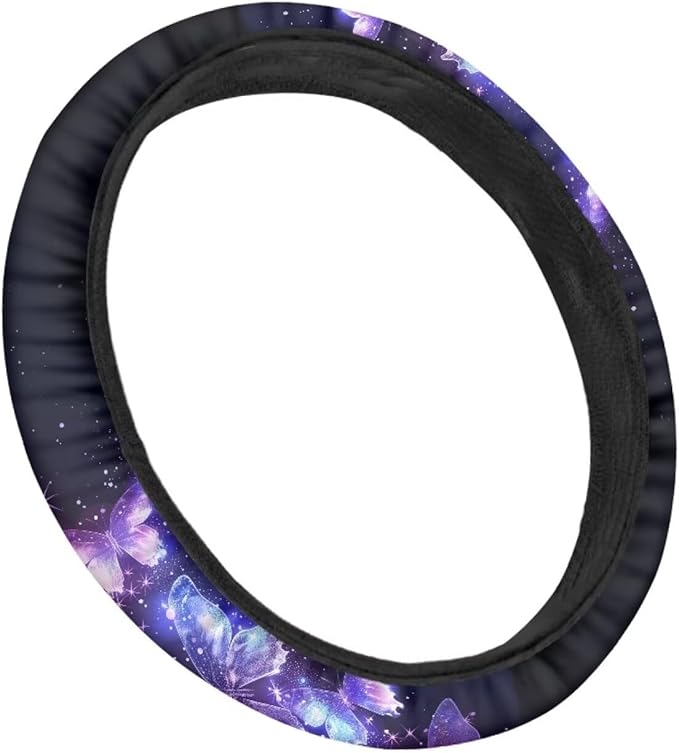AFPANQZ Purple Butterfly Car Steering Wheel Covers Sweat Anti-Slip Soft Grip Universal 14-15 inch Stretch-on Fabric Steering Wheel Protector Fits Sedans SUV Vans Trucks Red