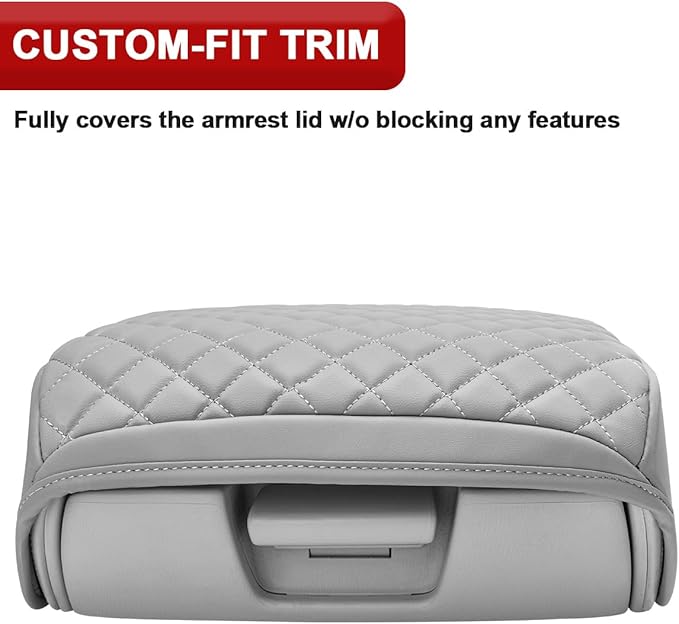 KBH Center Console Armrest Cover for Infiniti QX56 & QX80 2011-2017, Middle Console Lid Cushion Pad, Arm Rest Protective Covering, Vinyl Leather Interior Accessories, Light Gray