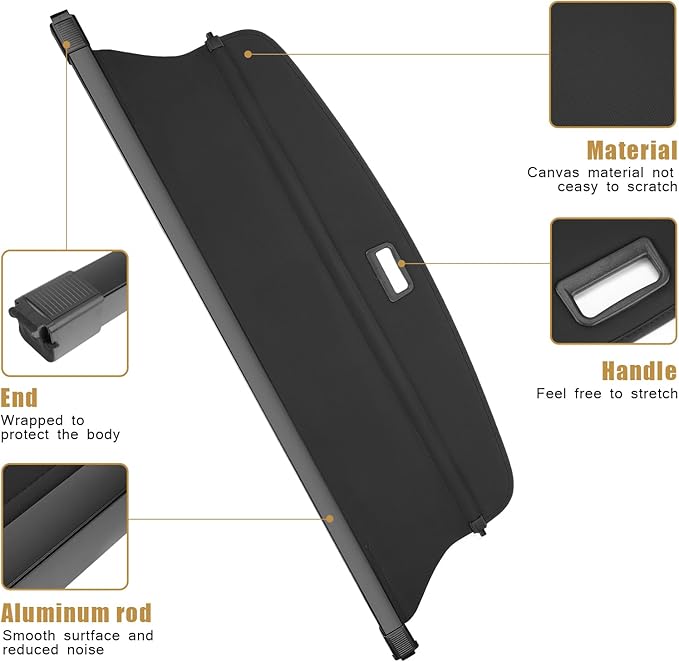 Trunk Cargo Cover Fit for Jeep Grand Cherokee (2 Row;WL) 2022 2023 2024 2025 2026 for Retractable Trunk Rear Security Cover Privacy Screen Shielding Shade with Carbon Fiber Texture