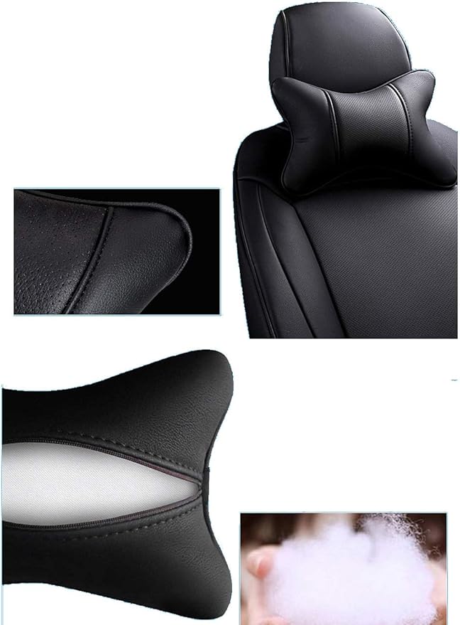 Car Neck Pillows Both Side Pu Leather 2pieces Pack Headrest Fit for Most Cars Filled Fiber Universal Car Pillow (Black)