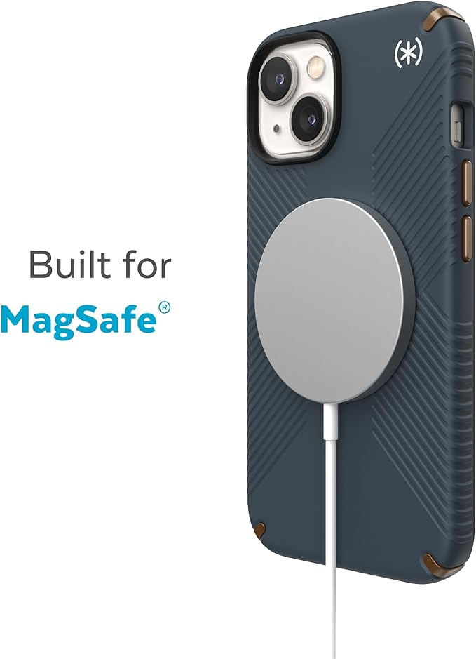 Speck iPhone 14 Plus Case - Drop Protection, Scratch Resistant, Dual Layer Slim Phone Case for 6.7 Inch iPhones 14 Plus - Built for MagSafe - Presidio2 Grip - Charcoal/Cool Bronze/White