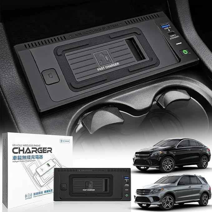Wireless Car Charger for Mercedes-Benz GLE/GLS/GL/ML 2012-2019, OEM Custom Fit with 27W USB-A & Type-C Wireless Fast Phone Charging Pad for Mercedes-Benz W166 X166 C292 Interior Accessories