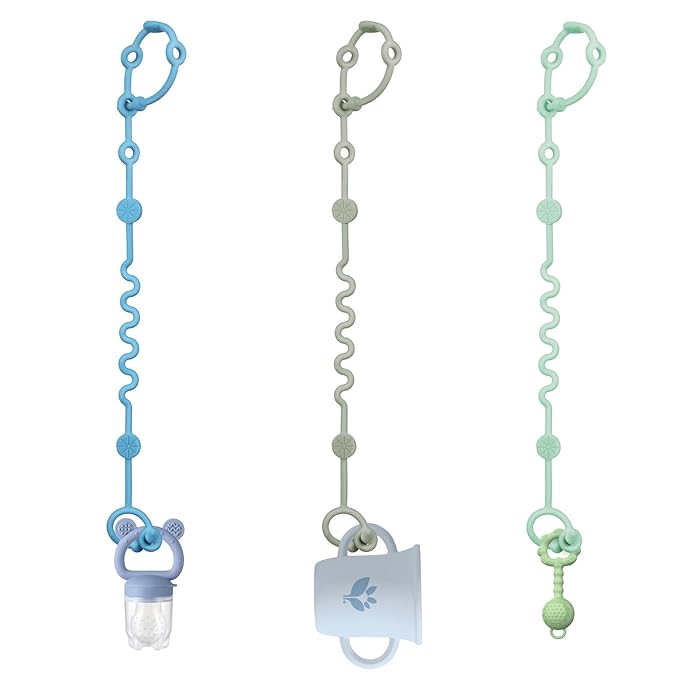 LittleHugs Toy Straps for Stroller, Silicone Baby Tether Pacifier Clip, No Throw Travel Leash for High Chair, Car Seat (Boy-3 Pack)