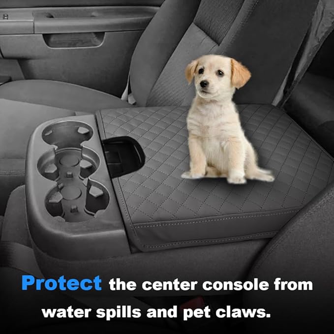 DEYTOP Center Console Cover for Chevy Silverado & Tahoe 2007-2013 Console Armrest Cover for GMC Sierra 2007-2013 Car Cushion Protector Pad (Jump Seat Console ONLY) (Gray with Pad, 07-17 Jump SEAT)