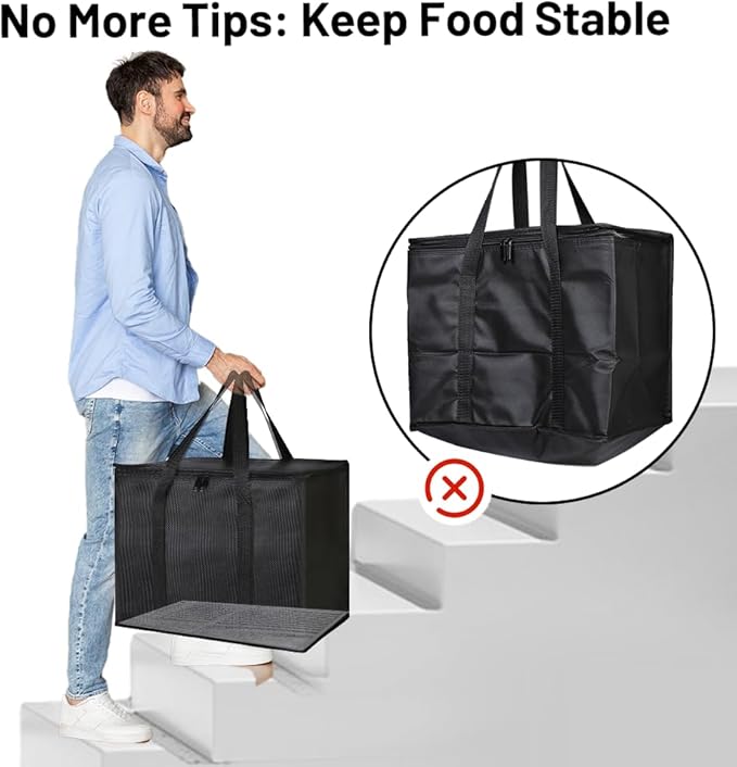 Bodaon Insulated Food Delivery Bag With Hard Bottom, XL Pizza Cooler Bags, Rideshare Delivery Bag, Thermal Cold/Hot Styrofoam Carrier for Travel/Shopping/Catering/Car