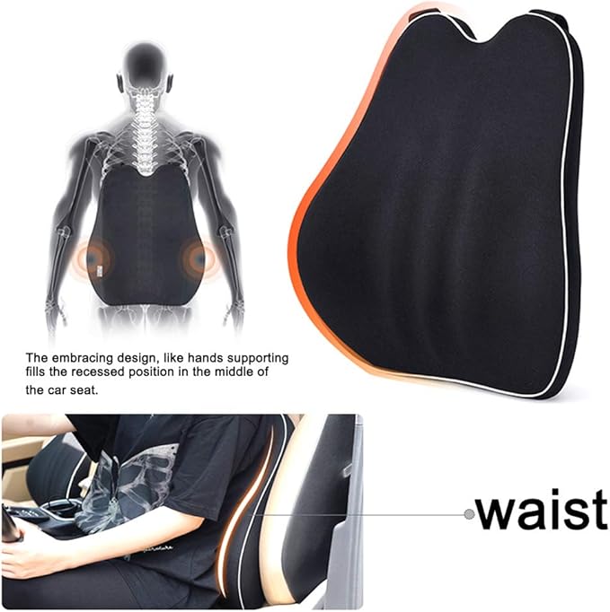 Car Lumbar Support Back Cushion Memory Foam Universal Fit Major Car Seat with Back Pain Relief for Car Office Home 1PCS Black