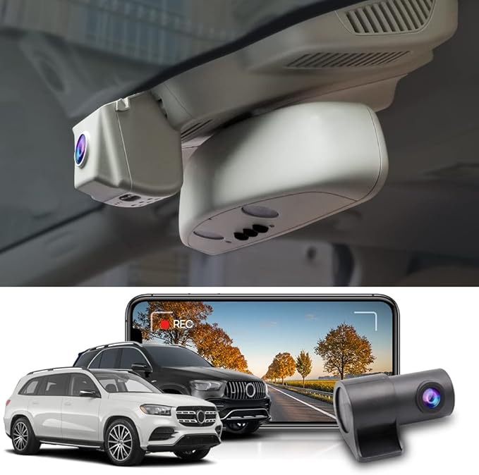 Fitcamx Front 4K+Rear 1080P Dash Cam Adapts for Mercedes-Benz GLE GLS 2020-2026 (Model C) Compare Cover Shape, OEM Look, Dual HD Video, WiFi & APP, G-Sensor, Loop Recording, Easy to Set, 128GB Card