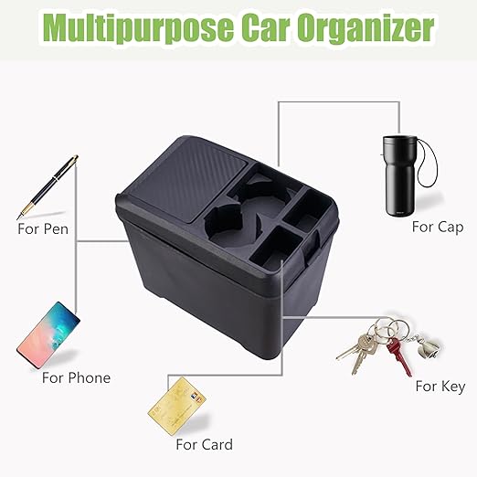 Multifunctional Car Trash Can with Mini Cup Holder, Spacious Backseat Floor Organizer Leak-Proof Vehicle Trash Can Bin Waste Container with Lip, Car Storage Box Suitable for Cars, Truck, SUV