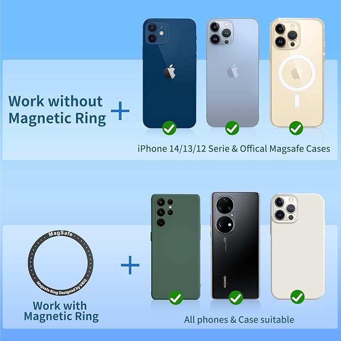 VRIG MG-15 Magnetic Rear View Mirror Phone Holder for car [Big Rear Mirrors Friendly],Magsafe Hands Free 360 Rotating Strong Magnet Cell Phone Mount Fit for iPhone 16/1514/13/12 Series