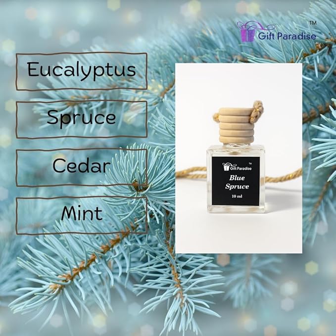 Blue Spruce Car Air Freshener – Set of 3 (10 ml Each) | Velvet gift bag Hanging Diffuser for Car, Closet & Office | Fresh Pine Forest Aroma, Handmade Long-Lasting Fragrance by Gift Paradise