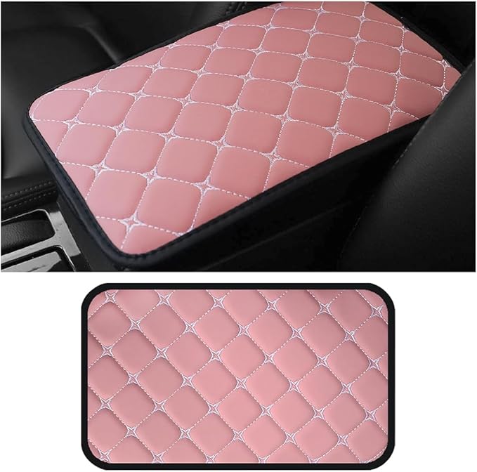 HZEL Car Center Console Cushion Pad, PU Leather Vehicle Armrest Protection Cover, Waterproof Automotive Interior Arm Rest Seat Box Mat Accessories, Universal for SUV, Sedan, Truck (Pink)
