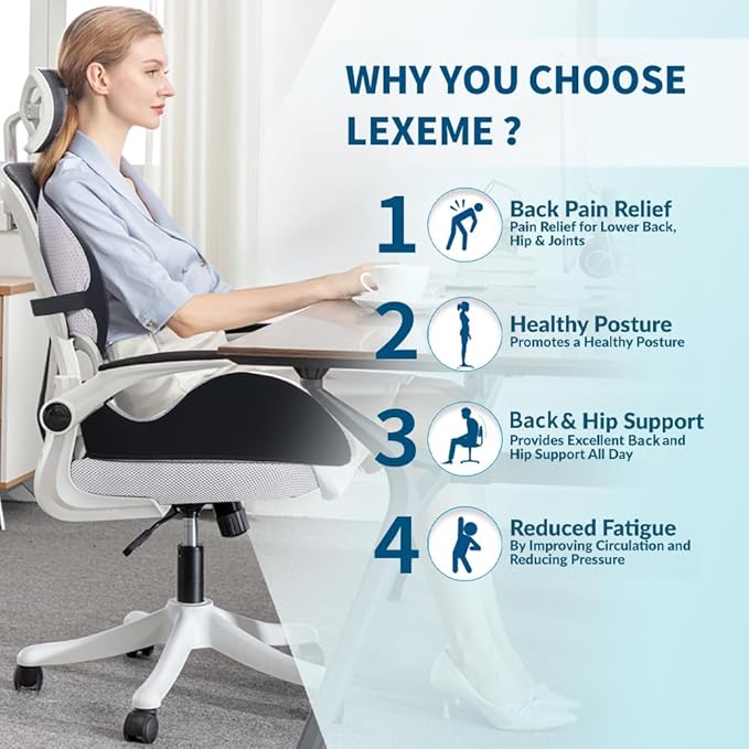 X Large Memory Foam Seat Cushion Lumbar Support Pillow for Sciatica & Tailbone Pressure Relief Coccyx Pad for Office Chair, Car,Wheelchair,Home,Office