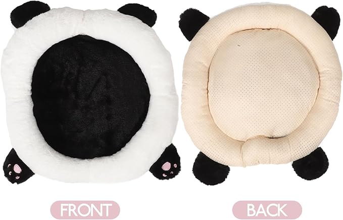 Panda Plush Car Seat Cushion with Lumbar Support for Drivers and Office Chairs, Black Rabbit Fur Blend Round Automotive Seat Pad for Comfortable Driving and Elderly Use