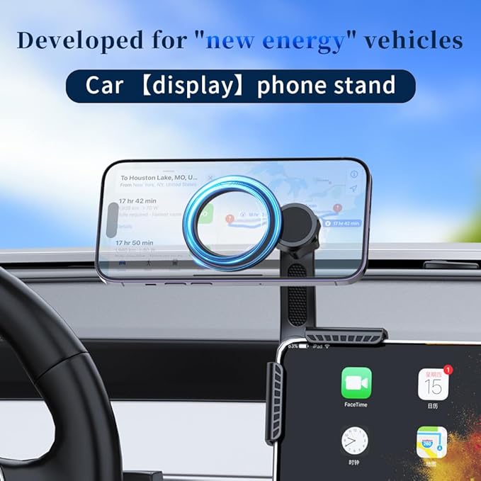 for Tesla Screen Phone Mount 360° Rotation MagSafe Strongest Magnet Power Magnetic Car Phone Holder Mount for Tesla 3/Y/S/X Fits for All iPhone & Android Phones (Magnetic)