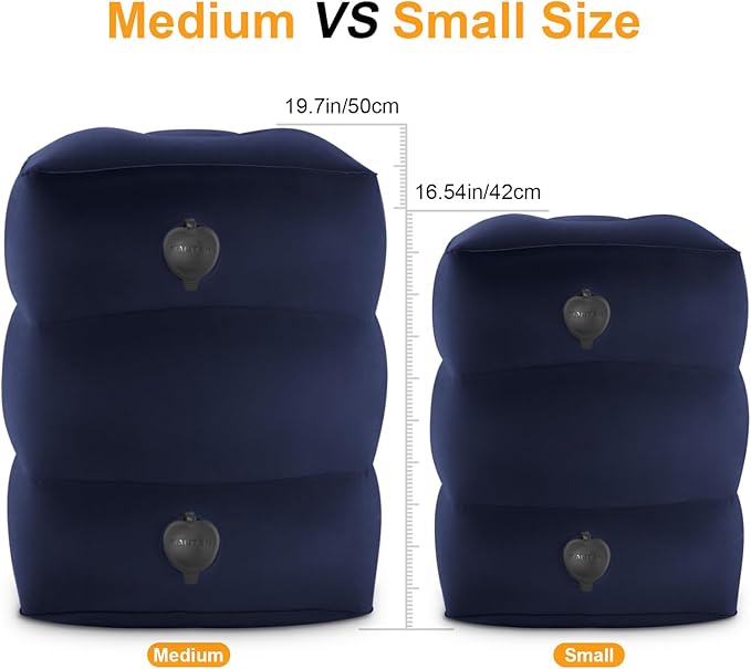 Inflatable Travel Foot Rest Pillow, Kids Airplane Bed, Adjustable Height Leg Pillow for Air Travel, Make a Flat Bed for Toddlers, Great for Airplane, Train, Car,Small Size（Blue, 1 Pack）