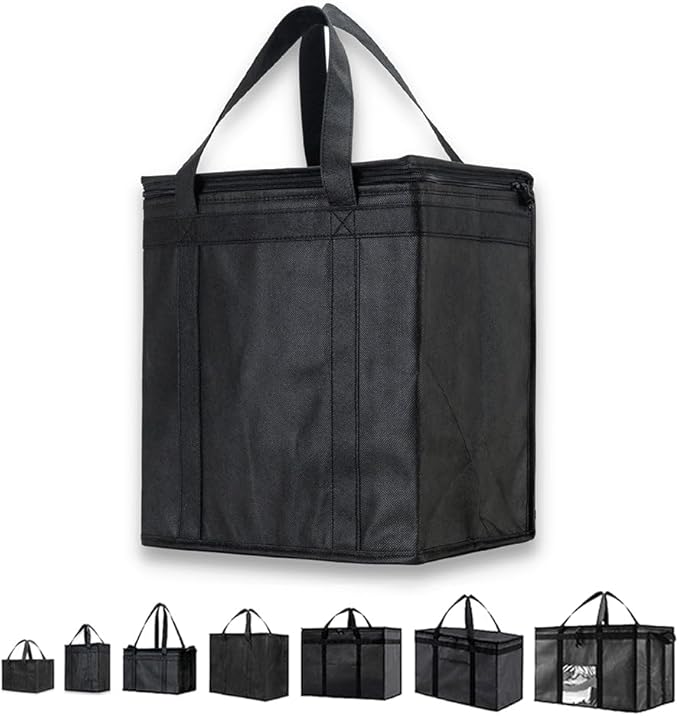 NZ home Insulated Bags for Food Delivery (Medium) Grocery Shopping Cooler Bag, Pizza Delivery, Hot & Cold Catering Tote, Reusable, Foldable & Heavy Duty (Black)