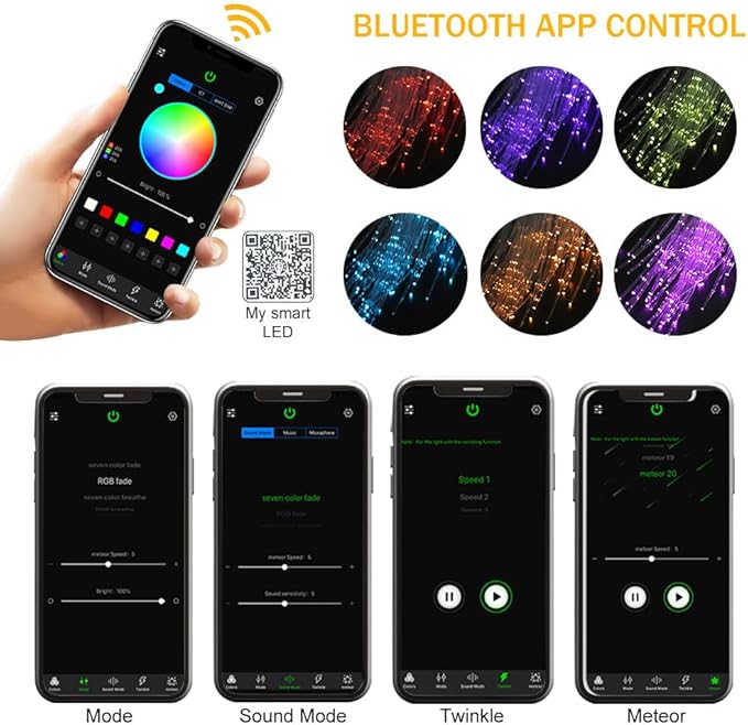 Twinkle Starlight Headliner Light,16W 1000pcs 9.8ft LED Star Ceiling Fiber Optic Light Kit APP/Remote for Car/Home/Party
