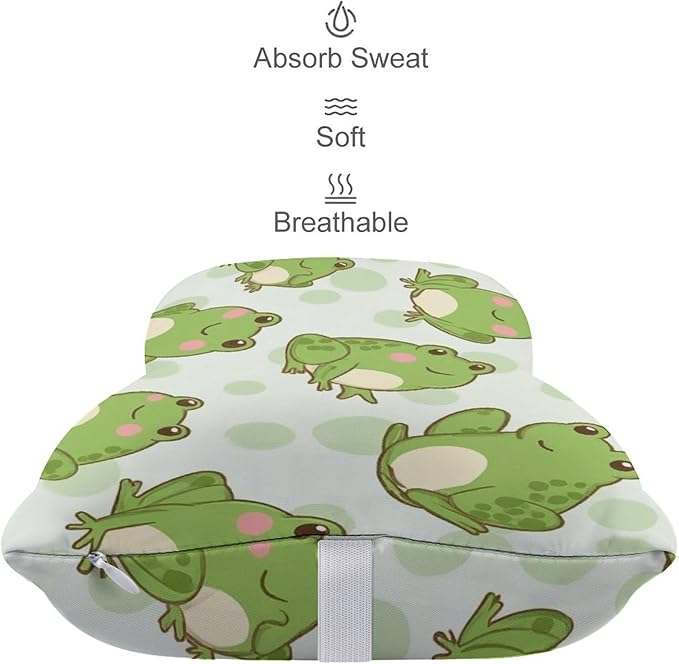 Car Pillow for Neck Pain Relief Support, Compatible with Cute Sitting Frog Memory Foam Car Neck Pillow for Car Seat with Adjustable Strap, 2 Pcs Car Headrest Pillow for Ergonomic Design