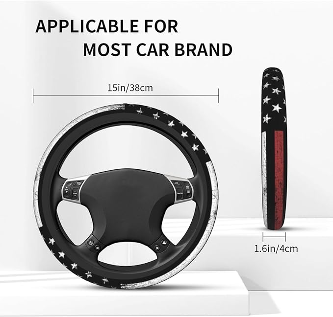 Thin Red Line Steering Wheel Cover Firefighter Steering Wheel Cover Anti-Slip Breathable Universal for 15 Inch Car 2 Pieces Car Coasters Suitable for Men Women