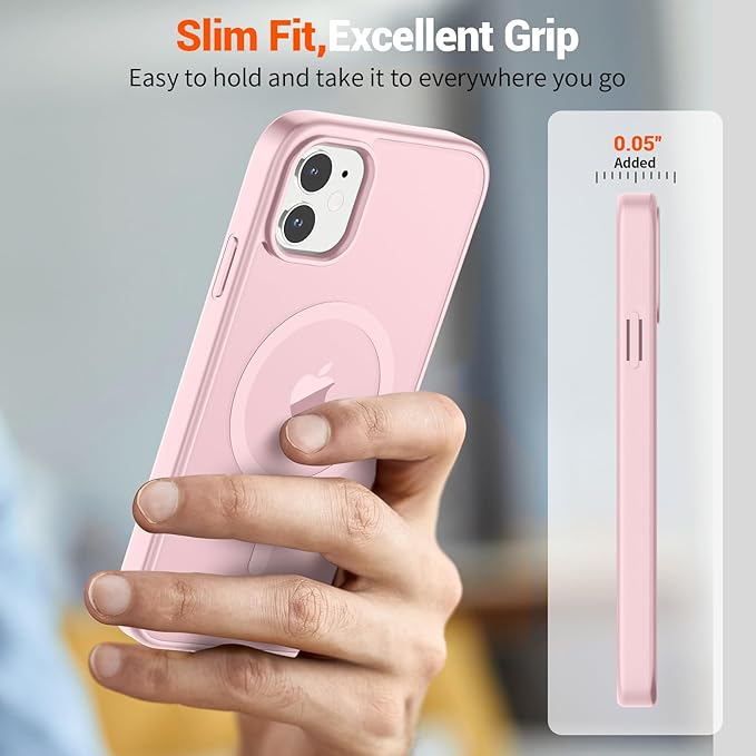 SUPFINE Magnetic for iPhone 11 Phone Case with Screen Protector (Compatible with MagSafe) (Military Grade Drop Protection) Translucent Matte Shockproof Phone Cover,Light Pink