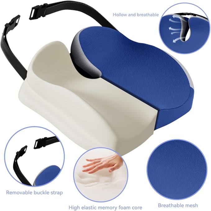 Memory Foam Seat Car Computer Desk Chair Cushion，Cushion For Tailbone Pain Relief Cushion Office Chair Butt Pillow Seat Cushions For Office Chairs Wheelchair Cushion For Long Sitting Back Pain Blue