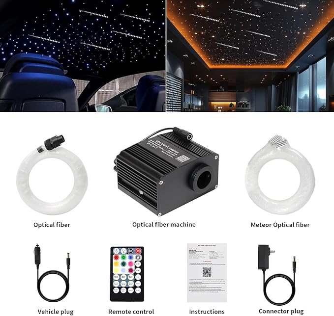 AMKI 300pcs 0.03in 9.8ft Twinkle Starlight Headliner Kit, Updated 2 in 1 Twinkle+Meteor Fiber Optic Light Box RGBW Sound Activated Mode for Car& Home Decoration, 180pcs Pure White Shooting Star
