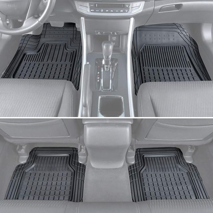 Motor Trend FlexTough Rubber Car Floor Mats with Cargo Trunk Liner, Trim to Fit Performance Plus Heavy Duty Liners for Auto SUV Truck Car Van, Thick & All Weather