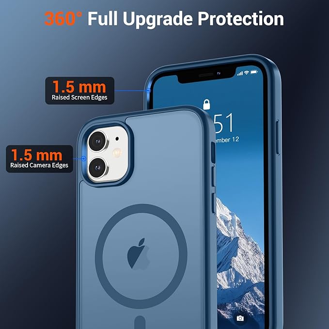 SUPFINE Magnetic for iPhone 12 Case/iPhone 12 Pro Case (Compatible with MagSafe)(Military Grade Drop Protection) Slim Translucent Matte Shockproof with Anti-Fingerprint Phone Case,Deep Blue