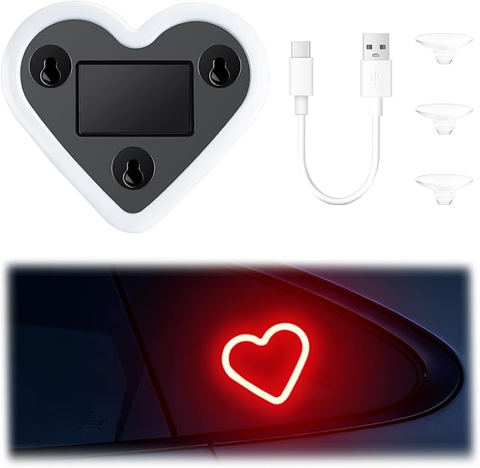 iFunyLED Car LED Interior Lights, Heart-Shaped Ambient Light for Windows, 5 Lighting Modes, Charging Through Type-c and Solar Energy, Car Decorations for Women Men, Pack of 1, (Red)
