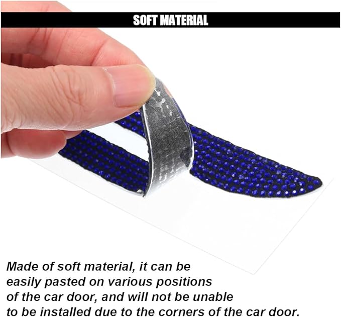 4PCS Bling Car Door Handle Scratch Protector, Crystal Rhinestone Sticker Car Door Edge Guard, Side Rearview Mirror Anti-Collision Strip, Exterior Accessories for Women Men (Blue)