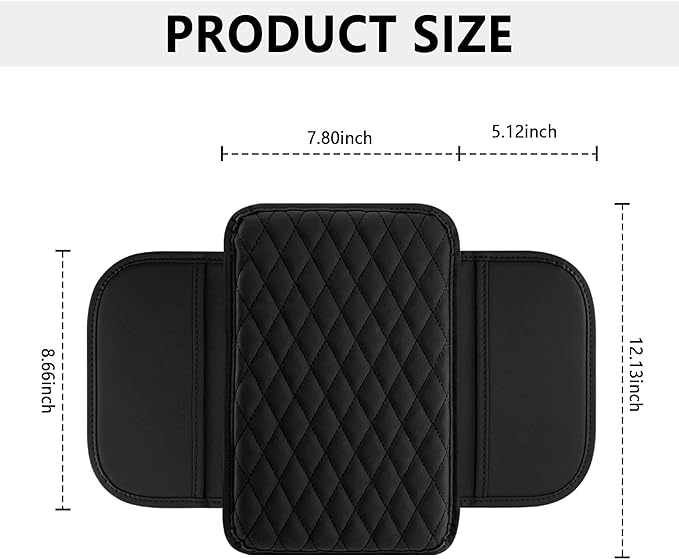 Upgraded Car Center Console Cover,Microfiber Leather Car Armrest Cover Cushion with 2 Storage Bags,Car Armrest Storage Box Interior Accessories for Most Vehicles (Black)