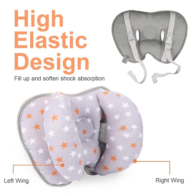 KAKIBLIN Baby Head Neck Support Pillow, 2 in 1 Banana Neck Pillow for Baby, Babies Travel Pillow for Stroller Neck Support for Newborn, Adjustable Head Pillow for Kids (Pentagram)