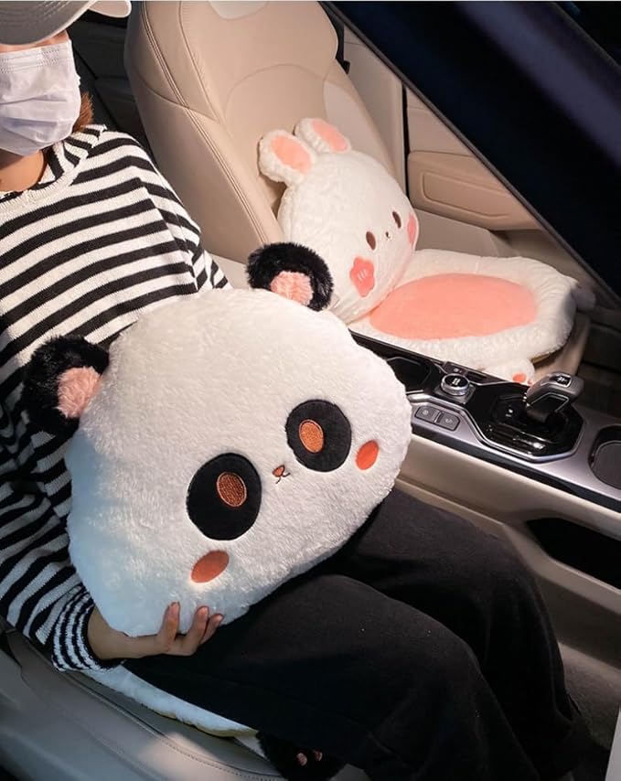 Cartoon Car Seat Cushion Lumbar Support Pillow and Neck Pillow, Cute Car Seat Pillow Headrest Pillow Back Support for Driving Fatigue Relief,for Office Chair Truck SUV (Panda Lumbar)
