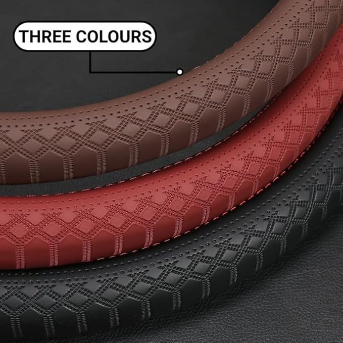 Wood Car Steering Wheel Cover Rubber Inner Ring All Car Universal Four Seasons Universal Thin Fiber Leather Anti-Slip 16 17 18 19inch for Truck (18inch, red)