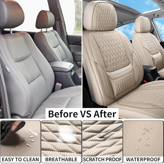Car Seat Covers Full Set Custom Fit for Chevrolet/Chevy Trailblazer 2021-2026 - Premium Faux Leather with Lumbar Support | Breathable, Waterproof, Anti-Slip, Durable (Beige,Full Set)