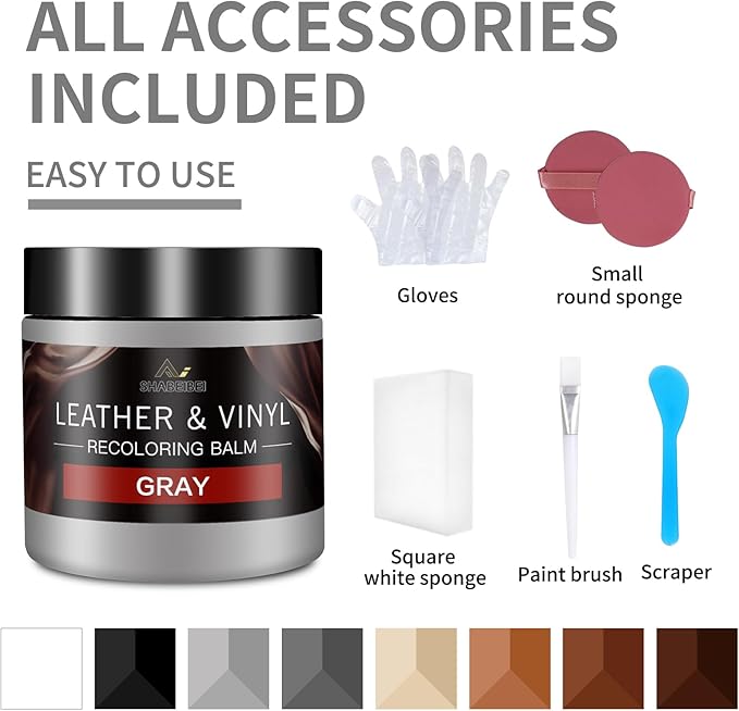 Leather Recoloring Balm with 100ml Mink Oil, Gray Leather Repair Kit and Scratch Remover for Furniture, Car Seats, Sofas, Dye & Restorer for Couches, Vinyl, PU, Faux