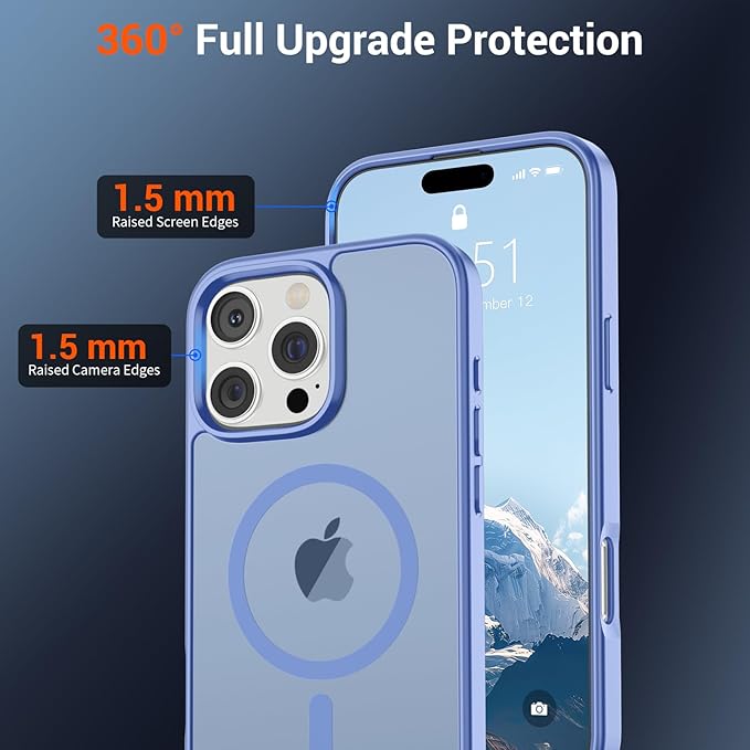 SUPFINE Magnetic for iPhone 16 Pro Max Case (Compatible with MagSafe) (Military Grade Drop Protection) Slim Translucent Matte Shockproof Phone Cover,Blue Purple