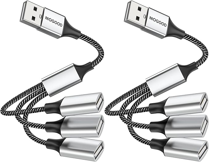 MOGOOD USB Type A Splitter 2Pack 1 Male to 3 Female USB2.0 Adapter USB Extension Cord for Charging/Data Transfer/Laptop/Mac