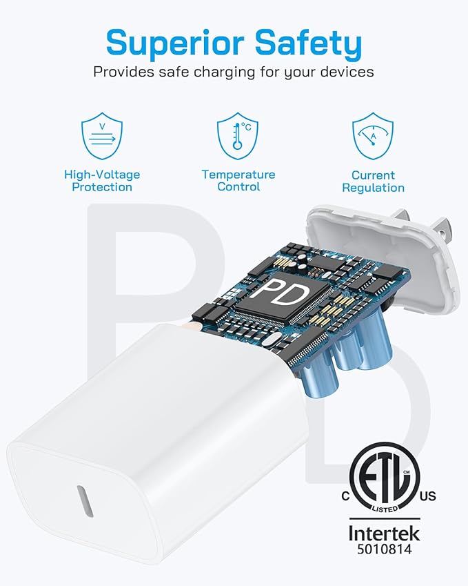 Brasag i Phone 17 16 15 Charger Fast Charging - 20W PD Fast Charger Block with 6Ft USB C Cable for i Phone 17/16/15 Series, i Pad Pro/Air/Mini, Galaxy S23, Pixel 8 & More (2-Pack)