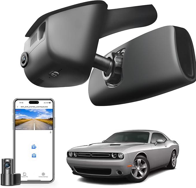 Mangoal 4K & Rear 1080P Dash Cam Custom Fit for Dodge Challenger 2015 2016 2017 2018 2019 2020 2021 2022 2023(Model A), GT R/T SXT SRT Hellcat R/T Scat Pack,Integrated OEM Look, WiFi & App,128GB Card