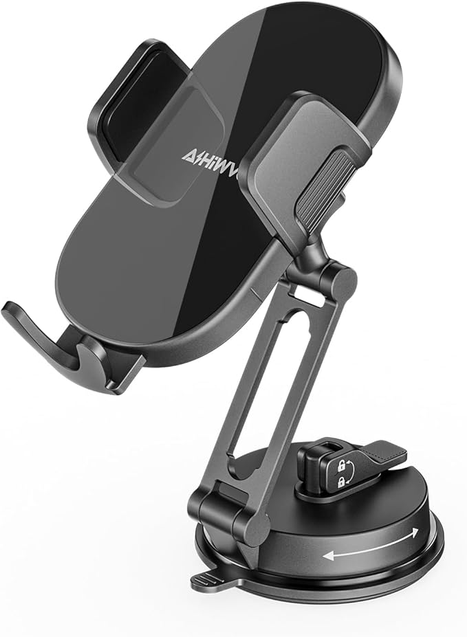 Universal Vacuum Phone Holders for Your Car [360° Rotation Metal Holder] Upgraded Suction Cup Phone Mount for Car/Tesla/Mirror/Wall, Foldable Tesla Phone Mount for All Phones and Thick Cases
