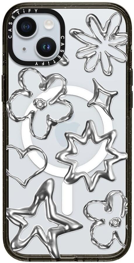 CASETiFY Impact iPhone 15 Plus Case [4X Military Grade Drop Tested / 8.2ft Drop Protection/Compatible with Magsafe] - Stars Prints - Chrome Doodles - Clear Black
