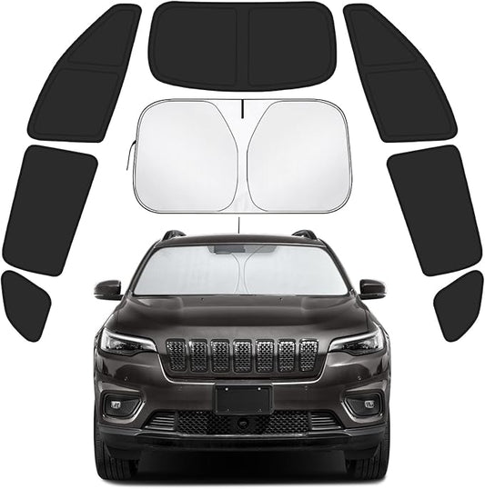 Car Window Shades for Jeep Cherokee 2014-2024 Accessories - Full Set 8PCS Side Window Sunshades with Memory Frame & Blackout Fabric, Privacy UV Shield for Camping/Travel