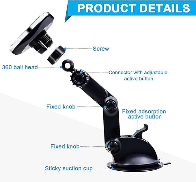 Magnetic Phone Car Mount, Universal Dashboard Windshield Car Phone Mount Holder with Upgraded 3.2" Suction Cup,8 Strong Magnets Compatible with iPhone 11 Pro X XS Max XR Galaxy Note10 S10 (B)