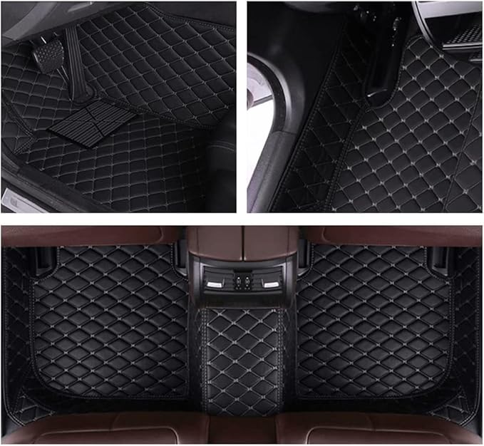 MELKEN Custom Fit Leather Car Floor Mats for 95% of Cars Full Coverage Floor Liners Car Mats (Purple & Beige)