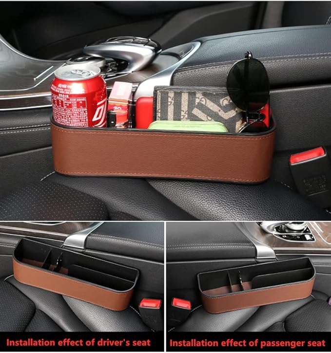 JEYODA Car Seat Gap Filler Organizer, Car Organizer Front Seat, Pack Auto Console Side Storage Box with Cup Holders，Car Organizers and Storage for Holding Phone, Sunglasses, Wallet 1PC (brown)