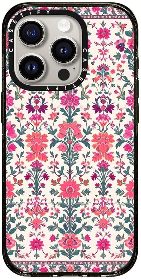 CASETiFY Impact iPhone 15 Pro Case [Slim/Compatible with Magsafe / 8.2 ft. 4X Military Grade Drop Protection] - Persian Floral - Rose - Clear Black
