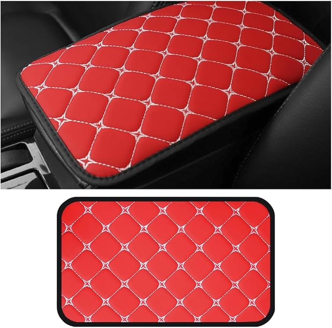 HZEL Car Center Console Cushion Pad, PU Leather Vehicle Armrest Protection Cover, Waterproof Automotive Interior Arm Rest Seat Box Mat Accessories, Universal for SUV, Sedan, Truck (Red)